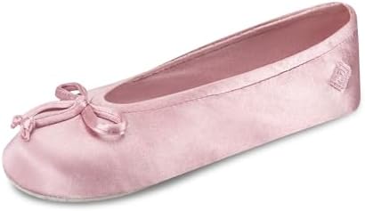 Isotoner Women's Satin Ballerina Slippers with Classic Ribbon Bow and Suede Sole by Isotoner