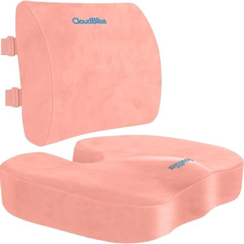 CloudBliss Ergonomic Seat Cushion & Lumbar Support Pillow Set, Pink, XL by CloudBliss