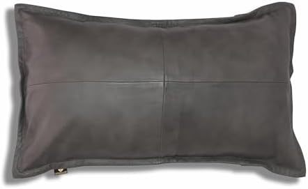 LL LEATHER LOVERS 100% Lambskin Leather Pillow Cover - Sofa Cushion Case, Decorative Throw Covers for Living Room & Bedroom, 16X24 Inch - Grey Antique Box Pack of 1 by LLLEATHERLOVERS