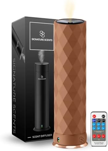 Waterless Essential Oil Hotel Scent Diffuser - Cold Air Diffuser - Covers 1000 sq. ft. - Waterless Diffuser for Home, Office & Hotel (Black + Interchangeable Sleeve) (Black + Teakwood Sleeve) by SignatureScents