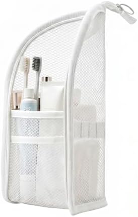 Standing Toiletry Bag,Portable Foldable Hanging Travel Organizer with Zipper and Loop,Mesh Large Capacity Cosmetic Waterproof Bag for Bathroom,Suitcase Packing,Toiletries,Makeup,Skincare (1PC,White) by Unknown