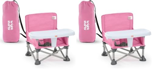 Bright Starts Pop 'N Sit Portable Booster, Indoor/Outdoor Use, Floor Seat with Feeding Tray, Pink, 6 Mos - 3 Yrs (Pack of 2) by BrightStarts
