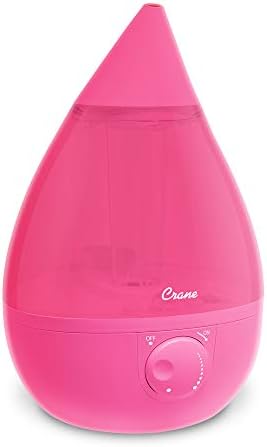 Crane Ultrasonic Humidifiers for Bedroom and Office, 1 Gallon Cool Mist Air Humidifier for Large Room and Home, Humidifier Filters Optional, Pink by Crane