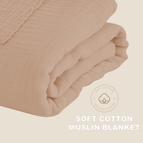 Cosy Family 6 Layer Muslin Bed Blanket - Breathable and Lightweight Gauze Boho Blanket for Spring, Soft 100% Cotton Muslin, Brown, 55x80 Inches - Image 7