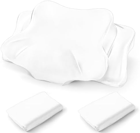 Set of 2 Thickened Satin Pillowcase, Elastic 16 * 24In Pillow Cover for Cervical Pillow or Memory Foam Pillows, Smooth & Soft Hair and Skin Friendly, Queen Size with Zipper White by Joyytuu