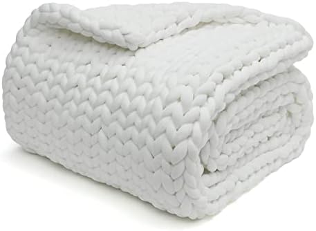 YnM Knitted Weighted Blanket, Hand Made Chunky Knit Weighted Throw Blanket for Sleep or Home Décor, Rest and Relax in Style Handmade Weighted Blankets (White, 80''x87'' 25lbs) by YNM