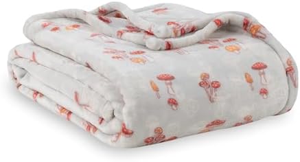 Berkshire Blanket-Classic Heavyweight Warm Soft Printed VelvetLoft® Plush Blanket, King Size Soft Fuzzy Blanket for Couch Sofa Bed, Mushroom Field Grey, 90in x 108in by BerkshireHomeCompany