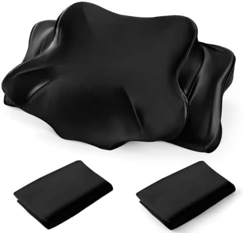 Set of 2 Thickened Satin Pillowcase, Elastic 16 * 24In Pillow Cover for Cervical Pillow or Memory Foam Pillows, Smooth & Soft Hair and Skin Friendly, Queen Size with Zipper Black by Joyytuu
