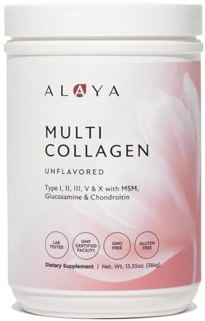 Alaya Multi Collagen Powder - Type I, II, III, V, X Hydrolyzed Collagen Peptides Protein Powder Supplement with MSM + GC (Unflavored) - NSF Certified - (40 Servings) by AlayaNaturals