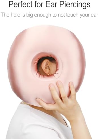 Silky Satin Piercing Pillow Ear Pillows Donut with Hole for Ear Pain CNH Piercing Pain Relief Sleeping Pressure Sore Side Sleepers Smooth Cooling Ear Guard Protector, Coral - Image 4