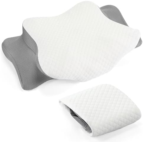 HunnmingRe Pillow Case for Cervical Neck, Light Gray, White, Standard Size by HunnmingRe