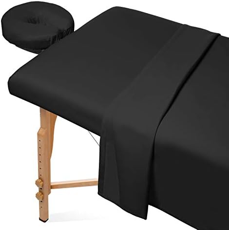 Saloniture 3-Piece Microfiber Massage Table Sheet Set - Premium Facial Bed Cover - Includes Flat and Fitted Sheets with Face Cradle Cover - Black by Saloniture