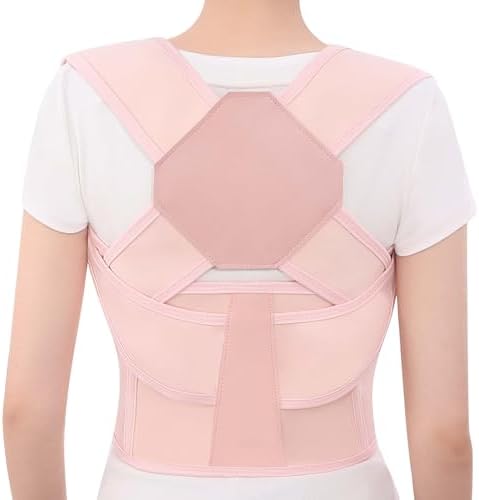 Posture Corrector for Women and Men Back Brace Upper Support Straightener Shoulder Adjustable Breathable Hunchback Pain Workout Lumbar Office Computer Daily Wear Invisible Under Clothes Pink Medium by QualityFreedomEmpowerment