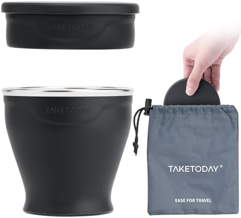 TakeToday Collapsible Cup 8 oz, Foldable with Lid for Travel, Charcoal by TAKETODAY