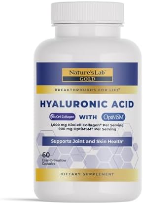 Nature's Lab Hyaluronic Acid with Biocell Collagen and MSM - Skin Hydration, Joint Health - 60 Capsules (20 Day Supply) by NaturesLab