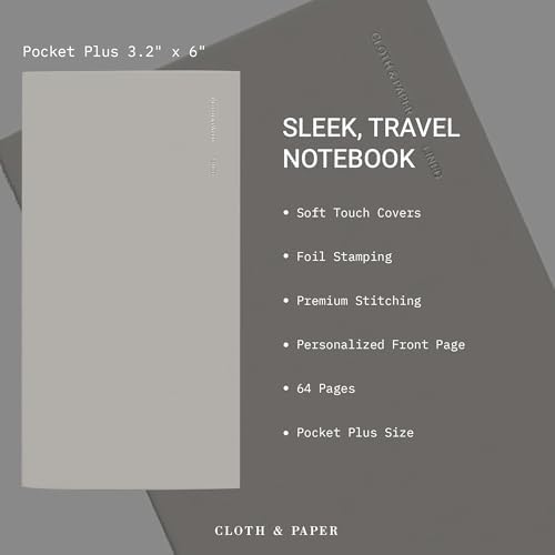 Cloth & Paper Travel Notebook | Lined Notes – Ash | Pocket Plus Lined Journal 3.2" x 6" | Writing Notebook, Journaling, Lists, Planning, Study Notes & Organized Writing – Soft Touch Cover - Image 3