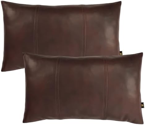 LL LEATHER LOVERS 100% Lambskin Leather Pillow Cover 16x24 Inch – Hand-Stitched Cushion Case with Hidden Zipper, Decorative Throw Cover for Sofa, Bed and Living Room - Brown Antique Panel Pack of 2 by LLLEATHERLOVERS