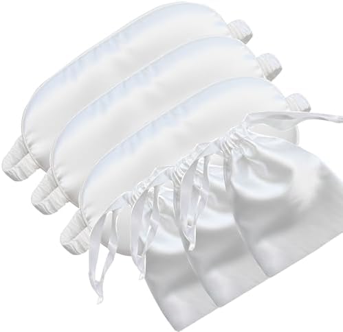 [3 Pack] QSYW Sleep Masks, Satin Eye Mask for Sleeping - Silky Eye Masks Bulk with Storage Bag & Elastic Strap, White by QSYW