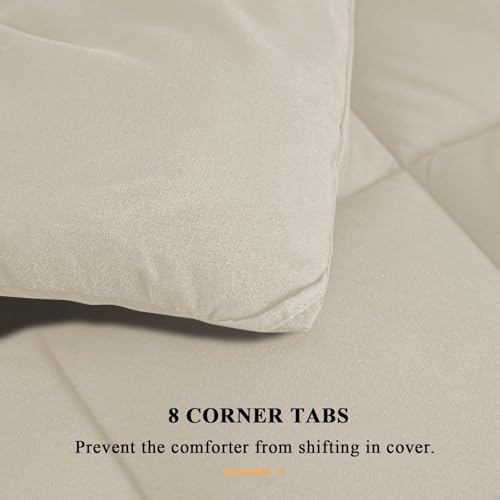 Oversized King Comforter, Extra Large King Size Comforter Oversized, All Season Soft Lightweight Quilt Down Alternative Duvet Insert with 8 Corner Tabs（120x98, Beige） - Image 6