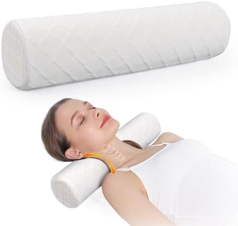 Cozyhealth Cervical Roll Pillow, Medium Soft Memory Foam Neck Round Pillow Cylinder Bolster Pillow for Sleeping, Round Neck Support for Bed, Legs, Back and Yoga (White, Large - 4.7" H) by Cozyhealth