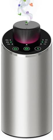 Waterless Essential Oil Diffuser Scent Aromatherapy Diffusers for Home Large Room, Car, Office, Portable Battery Operated Cordless Air Freshener, 4 Timers & 3 Mist Levels, 100ml Capacity (Silver) by Unknown