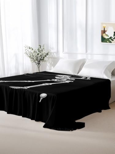 Halloween Queen Flat Sheet Skeleton Golfer Flat Sheets Only Soft Bedding Top Sheets Luxury Hotel Quality Golf Ball Funny Skull Bones Queen Bed Sheet for All Season Bedroom Dorm Halloween Decor - Image 6