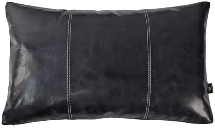LL LEATHER LOVERS 100% Lambskin Leather Pillow Cover 20x28 Inch – Hand-Stitched Cushion Case with Hidden Zipper, Decorative Throw Cover for Sofa, Bed and Living Room - Ink Blue Panel Pack of 1 by LLLEATHERLOVERS