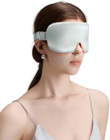 Luxurious 100% Mulberry Silk Sleep Eye Mask Blackout, Cyan Green by ZHEJIN