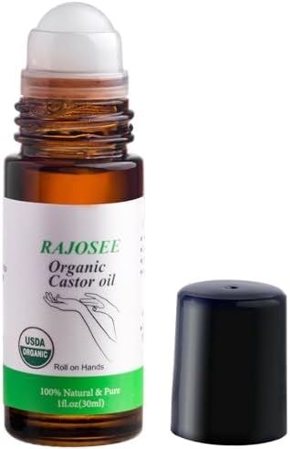 RAJOSEE Castor Oil Roll on in Glass Bottle, Certified Organic Castor Oil Roller for Body Hair Skin Lip Eyebrow Pure Organic Cold Pressed Essential Oil - 1fl.oz by RAJOSEE