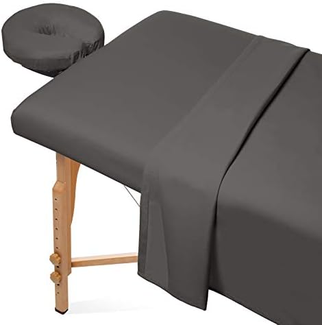 Saloniture 3-Piece Microfiber Massage Table Sheet Set - Premium Facial Bed Cover - Includes Flat and Fitted Sheets with Face Cradle Cover - Gray by Saloniture