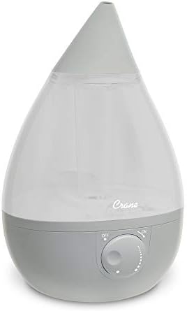 Crane Ultrasonic Cool Mist Humidifier for Bedroom, Baby Nursery, Kids Room, Plants, or Office, Large 1 Gallon Tank, Filter Optional, Grey by Crane