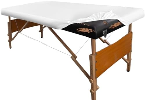 Leather Cover for Massage Table Wipeable Massage Bed Protector Cover Made of 4-ways Elastic 100% PU Waterproof Material, Machine Washable, Fit Rectangular Tables 28-32" Wide (Pure White, 1Pcs) by WUSOUPU