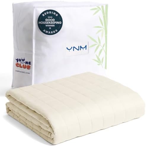 YnM Cooling Weighted Blanket for Adults, 17lbs Heavy Bed Throw for One Person of 160lbs, Perfect for Hot Sleepers or Warm Climates with Rayon/Glass Beads(60x80 Inches, Queen Bed, Champagne Beige) by YNM