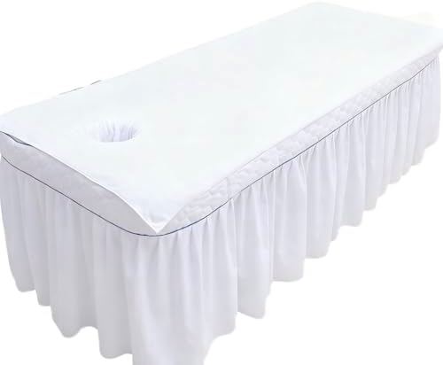 Massage Table Cover Towel with Face Cradle Hole, Premium Fitted Sheet with Locked Edges (White Full Body) by ZBH1985