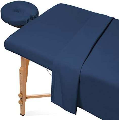Saloniture 3-Piece Microfiber Massage Table Sheet Set - Premium Facial Bed Cover - Includes Flat and Fitted Sheets with Face Cradle Cover - Navy Blue by Saloniture
