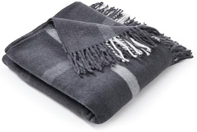 Arus Acrylic Highlands Collection Queen Throw Blanket Gray Plaid, 60x80 - Image 4