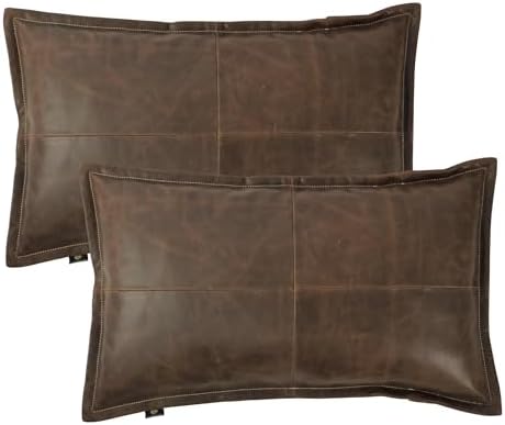 LL LEATHER LOVERS 100% Lambskin Leather Pillow Cover - Sofa Cushion Case - Decorative Throw Covers for Living Room & Bedroom, Chiku Brown Box Pack of 2-18X26 Inch by LLLEATHERLOVERS