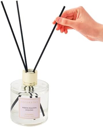 Cocorrína Flower Reed Diffuser - White Peach& Oolong 6.7oz Scented Diffuser with Sticks Home Fragrance Essential Oil for Bathroom Shelf Decor (Artificial Flower) - Image 4