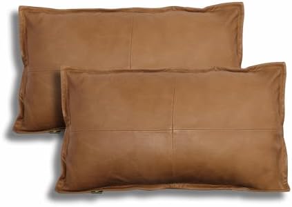 LL LEATHER LOVERS 100% Lambskin Leather Pillow Cover - Sofa Cushion Case - Decorative Throw Covers for Living Room & Bedroom, Gold Antique Box Pack of 2-20X28 Inch by LLLEATHERLOVERS