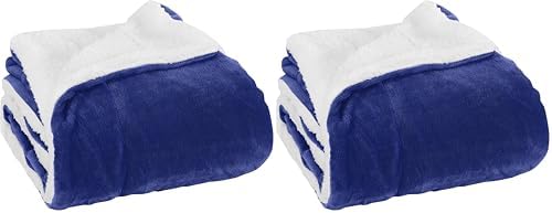 Elegant Comfort Luxury Ultra-Plush Velvet Touch Fleece Throw Soft, Warm, Cozy| Micromink Sherpa-Backing Reversible Blanket for Bed, Sofa and Couch, Solid Royal Blue (Pack of 2) by ELEGANTCOMFORT