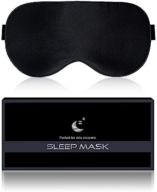 Silk Sleep Mask for Women and Men - Soft Breathable Organic Natural Mulberry Silk Fabric Blackout Eye Mask with Adjustable Straps No Pressure Eye Mask for Travel Essentials Gifts (Black) by BLSSNZSleepEyeMask