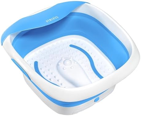 HoMedics Compact Pro Spa Collapsible Footbath with Heat Maintenance, Vibration Massage, ACU-Node Surface, Improves Circulation, Soothe Tired Muscles, Tub for Easy Storage, Blue and White by Homedics
