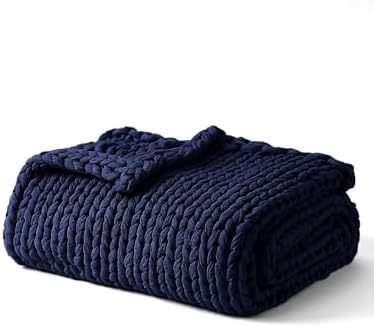 YnM Cooling Weighted Blanket, 100% Cotton Handmade Chunky Knitted Blanket, Weighted Lap, Breathable Heavy Blankets, Machine Washable Throw for Sleep or Home Decor (Navy Blue, 50x60 Inch, 10lbs) by YNM