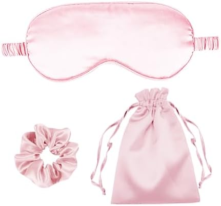 3Pcs Satin Eye Mask Silk Sleep Masks Set Silky Blindfold Eyeshade Blackout Eyes Cover Pouches Bag Scrunchy Wedding Gift-Color: Pale Pink by WJingYiJia
