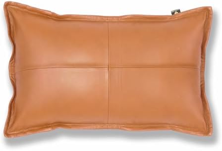 LL LEATHER LOVERS 100% Lambskin Leather Pillow Cover - Sofa Cushion Case - Decorative Throw Covers for Living Room & Bedroom, Camel Antique Box Pack of 1-16X24 Inch by LLLEATHERLOVERS