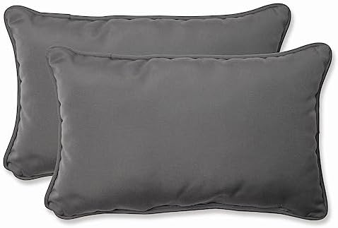 Pillow Perfect Fortress Solid Indoor/Outdoor Lumbar Pillow Plush Fill, Weather and Fade Resistant, Lumbar - 11.5" x 18.5",, Grey, 2 Count by PillowPerfect
