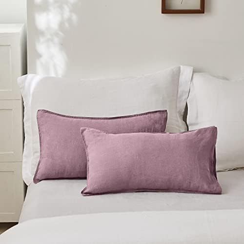 Simple&Opulence 100% Linen Lumbar Pillow Cover 12 x 20 Inches Set of 2 Rectangular Decorative Throw Cushion Cover for Couch Sofa Bed Living Room Office Soft Breathable Farmhouse - Purple - Image 5