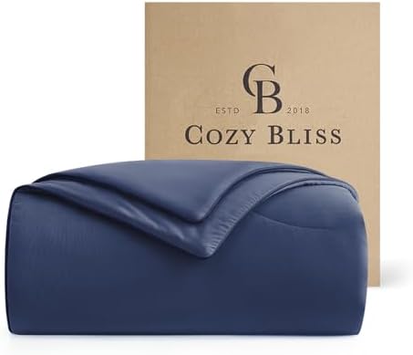 Cozy Bliss Cooling Comforter Queen Size, Reversible Lightweight Cooling Blankets for Hot Sleepers and Night Sweats, Q-Max>0.45 Soft Breathable Silky Smooth Summer Comforter, Dark Blue, 90"x90" by CozyBliss