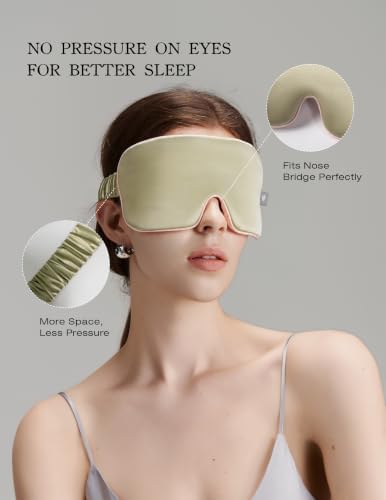 Luxurious 100% Mulberry Silk Sleep Eye Mask Blackout, Pink Green - Image 4