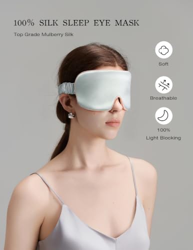 Luxurious 100% Mulberry Silk Sleep Eye Mask Blackout, Cyan Green - Image 2